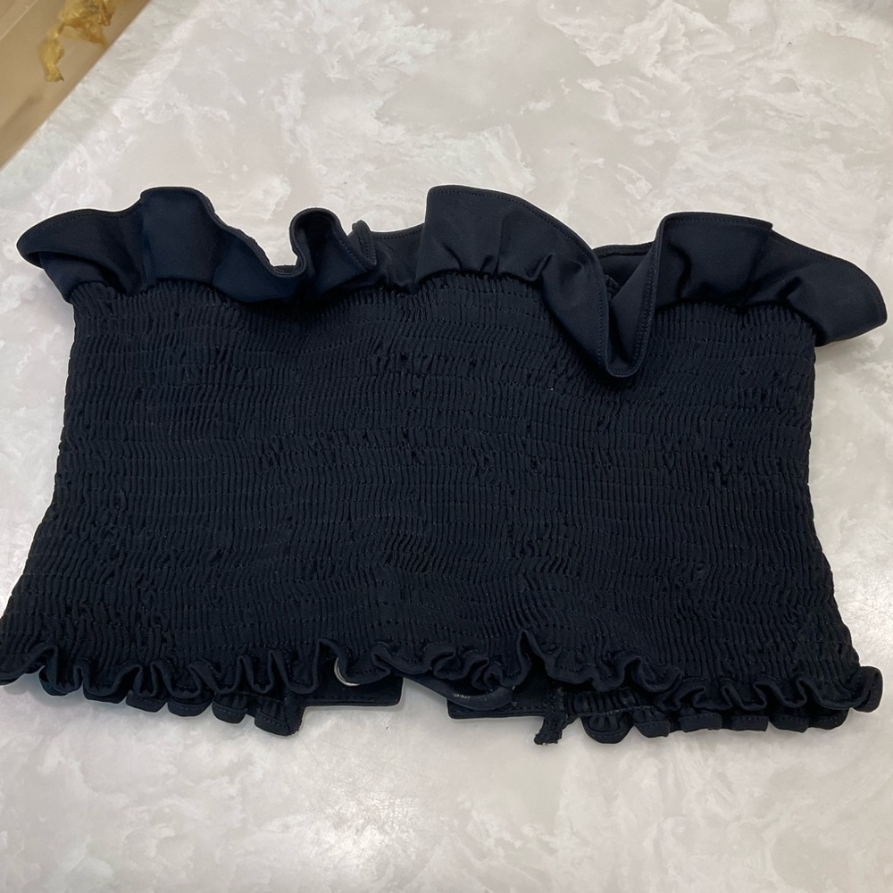 Peixoto Elsa Bikini Top/Tube Top in Black, Smocked Lace front with grommet, Sz S - Picture 7 of 10